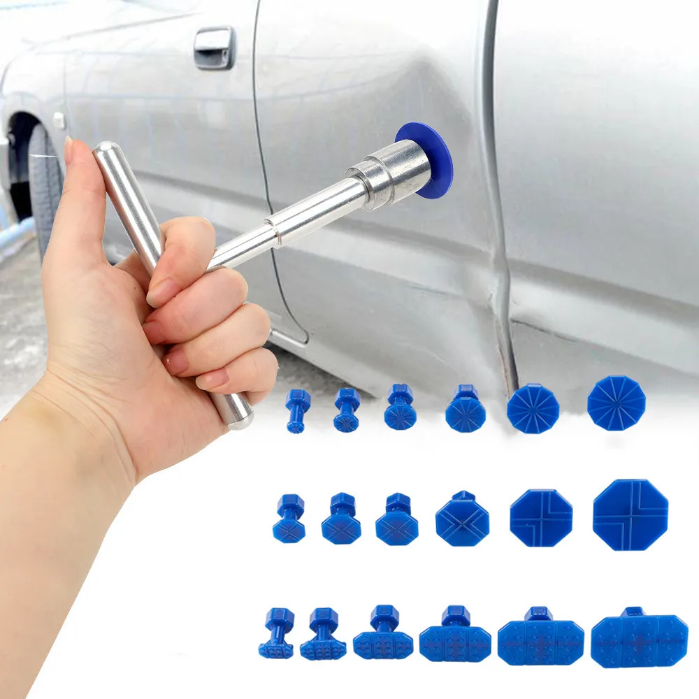 Dent Repair Puller - Auto-Dellen-Reparatur-Set, Autoreparatur-Werkzeugset mit 18 Kunststoff-Klebestreifen, Metall-T-Griff