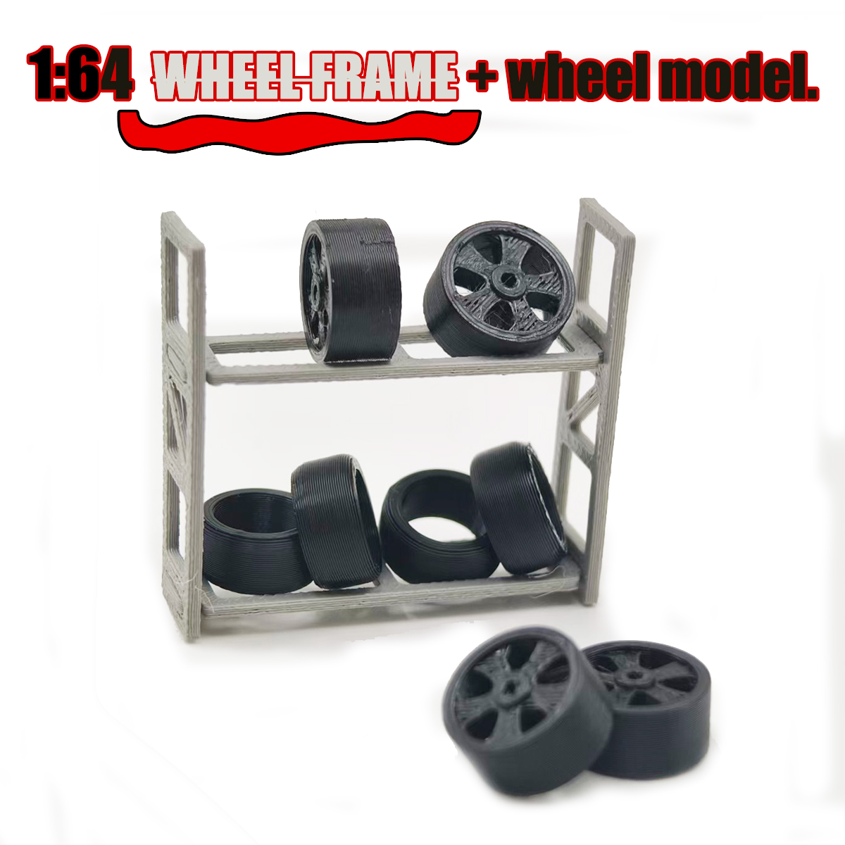 Garage Creeper Roller - 1:64 Maßstab Puppenhaus Garage Miniatur-Reifenständer-Set Mini-Aufbewahrungsregal